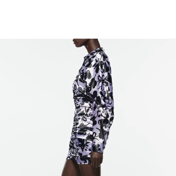ZARA WOMAN "The Dita" Satin Printed Ruched dress in size XXL - Picture 8 of 10